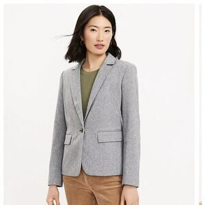 LOFT Gray Herringbone Knit Blazer Jacket Coat Elbow Pad | Women's US 2